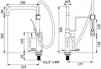 HFVSP-1000A8 ก๊อกเดี่ยวอ่างซิงค์คอสวิงพร้อมสายฉีดล้างจาน รุ่น MARATHON