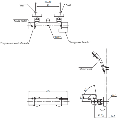 TBV03431T ก๊อกผสมสำหรับยืนอาบน้ำ แบบปรับอุณหภูมิคงที่ ชนิดติดผนัง (ไม่รวมชุดฝักบัวสายอ่อน) *ผลิตในประเทศญี่ปุ่น