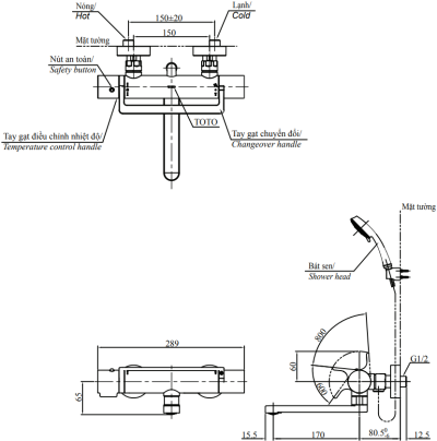 TBV03429T ก๊อกผสมสำหรับลงอ่างอาบน้ำและยืนอาบ แบบปรับอุณหภูมิคงที่ ชนิดติดผนัง (ไม่รวมชุดฝักบัวสายอ่อน) *ผลิตในประเทศญี่ปุ่น