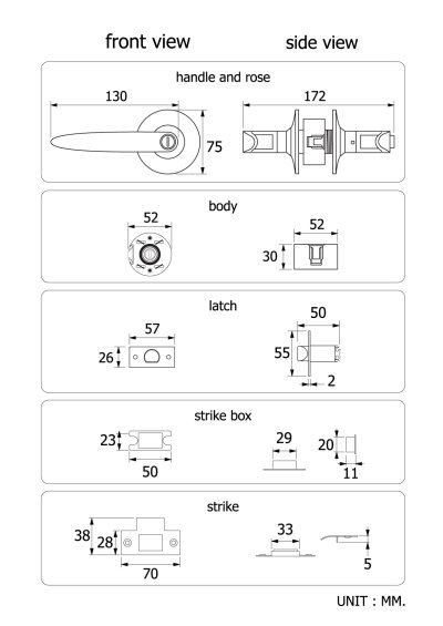 HQ446-TL02BK มือจับก้านโยก สำหรับห้องทั่วไป (แบบไม่มีลูกกุญแจ)