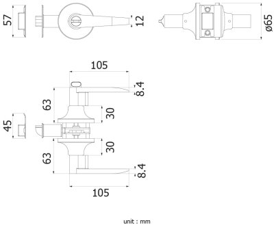 HQ446-TLB03BK มือจับก้านโยกอลูมิเนียม สำหรับห้องน้ำ แบบไม่มีลูกกุญแจ สีดำระบบ TUBULAR LOCK