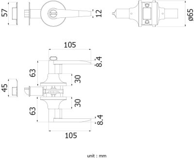 HQ446-TLS03ET มือจับก้านโยกอลูมิเนียม สำหรับห้องทั่วไป แบบมีลูกกุญแจ สีสเตนเลส ระบบ TUBULAR LOCK