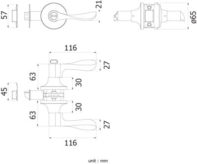 HQ446-TLS04ET มือจับก้านโยกอลูมิเนียม สำหรับห้องทั่วไป แบบมีลูกกุญแจ สีสเตนเลส ระบบTUBULAR LOCK