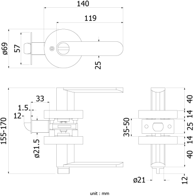 HQ446-TL01ET มือจับก้านโยก สำหรับห้องทั่วไป แบบมีลูกกุญแจ ระบบ TUBULAR LOCK