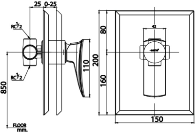 CT1223A#CG วาล์วเปิด-ปิดน้ำแบบก้านโยกชนิดฝังผนัง(สีโครมทอง) รุ่น THANTARA
