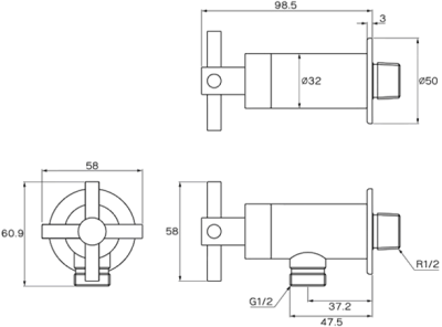 WP-1810 ก๊อกน้ำเย็นยืนอาบ แบบติดผนัง รุ่น PLUS