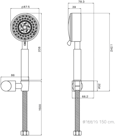 WS-8143S ฝักบัวอาบน้ำแบบสายอ่อน 3 ระบบ สแตนเลส