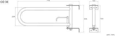 HR-1112-3LR ราวกันลื่น แบบสวิงซ้าย-ขวา ความยาว 22x76 ซม. ขนาดเส้นผ่านศูนย์กลาง (OD) 38 มม. ผิวเงา