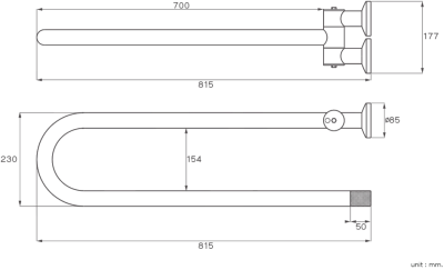 HR-1112-3-UD ราวกันลื่น แบบโยกขึ้น-ลง ความยาว 23x81.5 ซม. ขนาดเส้นผ่านศูนย์กลาง (OD) 38 มม. ผิวเงา