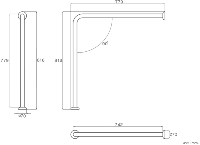 HR-6105-2 ราวกันลื่น ข้างอ่างล้างหน้า(ยึดพื้น) ความยาว 76 x 80 ซม. ขนาดเส้นผ่านศูนย์กลาง (OD) 32 มม. ผิวแฮร์ไลน์