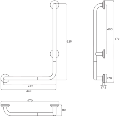 GB-3207-BLR ราวกันลื่น แบบตัว L (90 องศา) ความยาว 40x60 ซม. ⌀ 25.4 มม. ผิวเงา