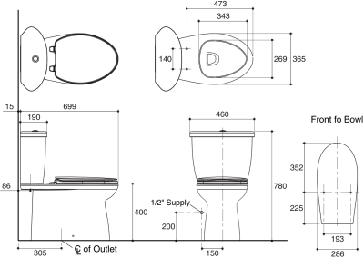 K-72452X-S-WK สุขภัณฑ์ แบบสองชิ้น 4.5 ลิตร รุ่น FLORENCE