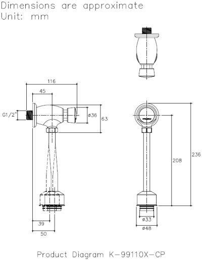 K-99110X-CP ฟลัชวาล์วโถปัสสาวะชายแบบกด