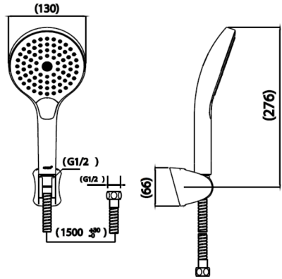 ZH023(HM) ฝักบัวพร้อมสาย 3 ฟังก์ชั่น