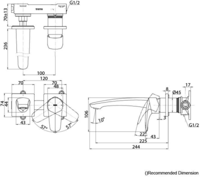 TLG09308T ก๊อกผสมอ่างล้างหน้าแบบก้านโยก ชนิดฝังผนัง (Long Spout) ไม่รวมสะดือ