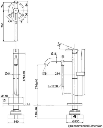TBG11306T#BBR ก๊อกผสมสำหรับลงอ่างอาบน้ำแบบตั้งพื้น พร้อมชุดฝักบัวสายอ่อน