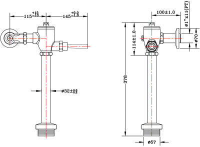 KV-02-311-50 ฟลัชวาล์วโถสุขภัณฑ์แบบโยก (ท่อตรง)