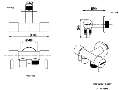 CT1708(HM) วาล์วเปิด-ปิดน้ำเข้า 1 ออก 2 (สำหรับฝักบัวสายอ่อนและล้างพื้น)