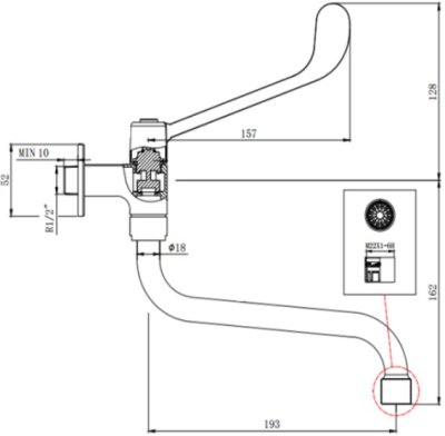 A-1609-10 ก๊อกอ่างล้างหน้า (ก้านปัดยาว) แบบติดผนัง