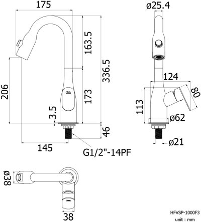 HFVSP-1000F3 ก๊อกเดี่ยวอ่างซิงค์คอสวิงปุ่มปรับสายน้ำ รุ่น FLOW
