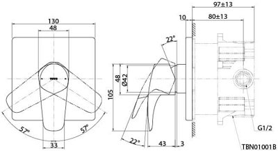 TBG09303T ก๊อกผสมสำหรับยืนอาบน้ำ ชนิดฝังผนัง พร้อม Mini Unit