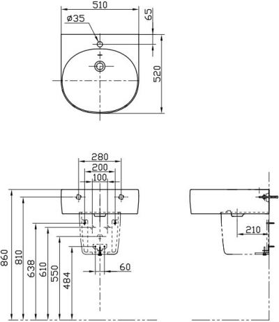 LHT766CV อ่างล้างหน้า แบบขาตั้งลอย รุ่น BASIC PLUS