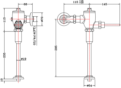 KV-02-231-50	ฟลัชวาล์วโถปัสสาวะชายแบบโยก (ท่อตรง)
