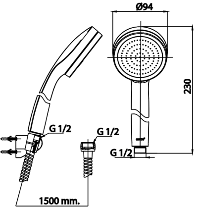 ZH020#BL(HM) ฝักบัวพร้อมสาย 1 ฟังก์ชั่น