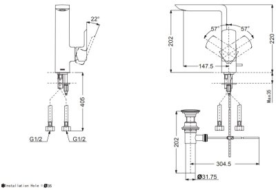 TLG02309T ก๊อกผสมอ่างล้างหน้า แบบติดเคาน์เตอร์/ขอบอ่าง รวมสะดือ