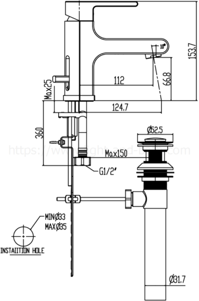 A-1623-B ก๊อกผสมอ่างล้างหน้า ไม่รวมสต็อปวาล์ว รุ่น ONYX