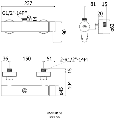 FVSP-3121V1 ก๊อกฝักบัวแบบเดี่ยวผสม (ก้าน) รุ่น ROMEO