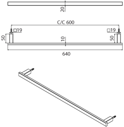 FBVHY-F640AS ราวแขวนผ้าท่อสี่เหลี่ยมยาว640MM.SS