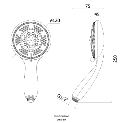 FJHOF-F5171WS ฝักบัวอาบน้ำแบบสายอ่อน 5 ระบบ สีโครเมี่ยม