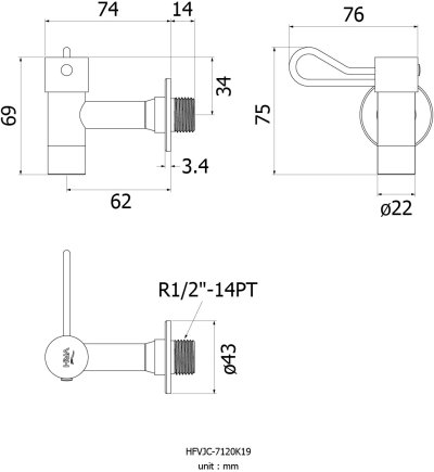 HFVJC-7120K19 ก๊อกสนามแบบติดผนัง รุ่น NEW BONNY