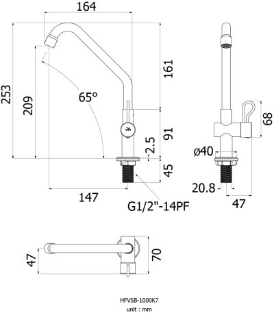 HFVSB-1000K7 ก๊อกเดี่ยวอ่างล้างจาน คอสวิงแบบตั้งพื้น รุ่น NEW BONNY