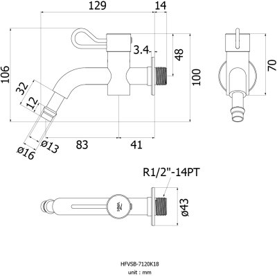 HFVSB-7120K18 ก๊อกสนามใส่หางปลาไหลติดผนัง รุ่น NEW BONNY