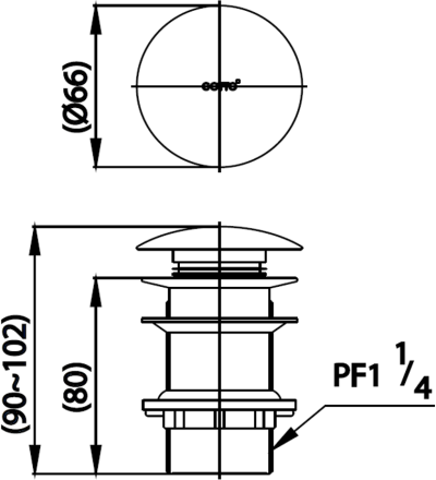 CT665N#BL(HM) สะดืออ่างล้างหน้าแบบกด(ไม่มีรูน้ำล้น) สีดำ