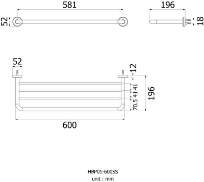 HBP01-600SS ราวแขวนผ้า 4 ชั้น BP101 600MM.SS