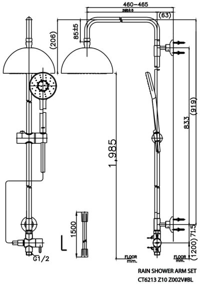 CT6213Z10Z002V#BL ชุดท่อลอยพร้อมฝักบัวสายอ่อน 1 ฟังก์ชั่น ฝักบัวก้านแข็งและสายน้ำดียาว 1.5 เมตร