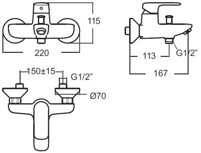 A-1M11-200B ก๊อกผสมอ่างอาบน้ำแบบติดผนัง ไม่รวมชุดฝักบัวสายอ่อน รุ่น LOVEN