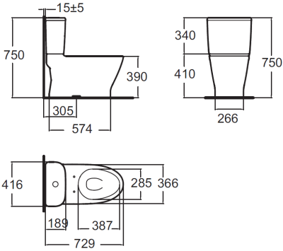 TF-2133SC-WT-0 (1010981C00) สุขภัณฑ์แบบสองชิ้น 3/4.5 ลิตร รุ่น LOVEN