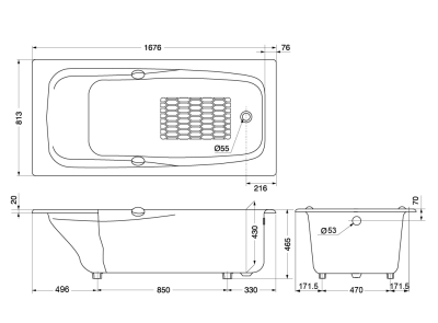 FBY1700HP อ่างอาบน้ำเหล็กหล่อ แบบมีมือจับ