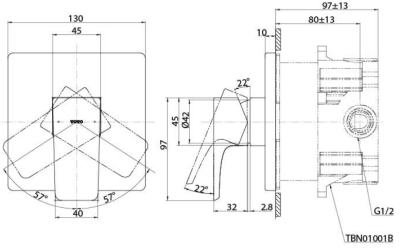 TBG07S03T#PBR ก๊อกผสมสำหรับยืนอาบน้ำ ชนิดฝังผนัง