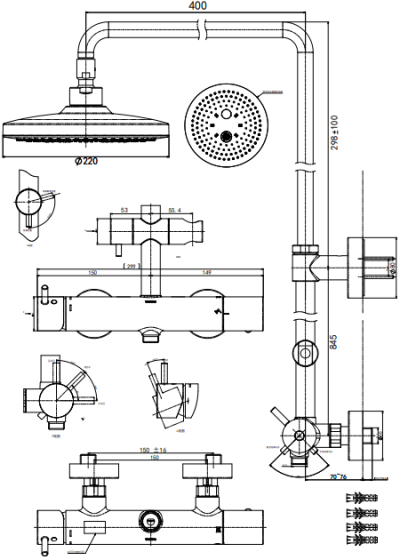 TBW01303TA ก๊อกผสมสำหรับยืนอาบน้ำ พร้อมฝักบัวก้านแข็ง 2 ฟังก์ชัน (Round)(WARM SPA)