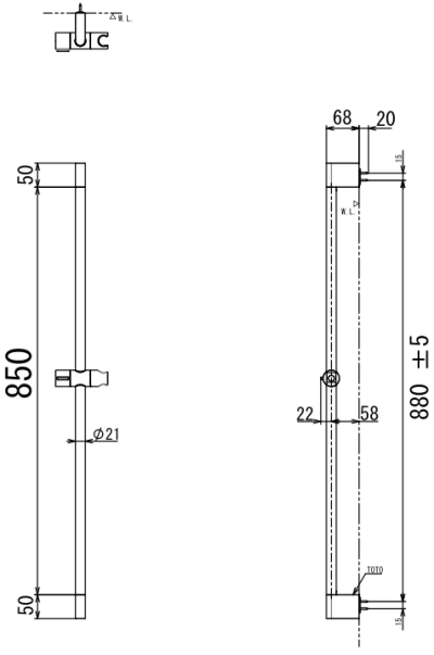TBW07018T ราวแขวนฝักบัวปรับระดับ (ความยาว: 880 มม.)