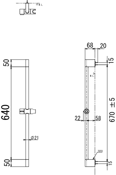 TBW07019T ราวแขวนฝักบัวปรับระดับ (ความยาว: 670 มม.)