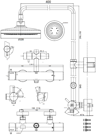 TBW01302TA ก๊อกผสมสำหรับยืนอาบน้ำ พร้อมฝักบัวก้านแข็ง