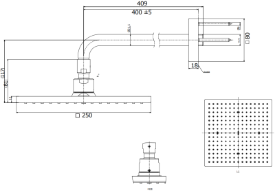 TBW08002T ฝักบัวก้านแข็ง ขนาด 250 x 250 mm.