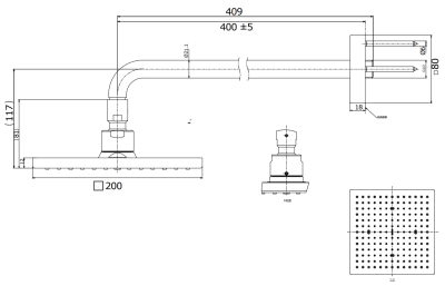 TBW08001T ฝักบัวก้านแข็ง (ชนิดติดผนัง) ขนาด 200 x 200 mm.