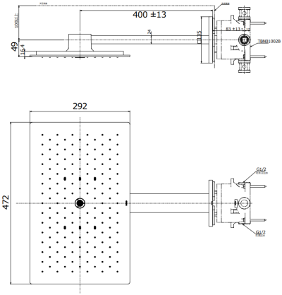 TBW08004T ฝักบัวก้านแข็ง 2 ฟังก์ชัน (ชนิดติดผนัง) (WARM SPA) ขนาด 472 x 292 มม.